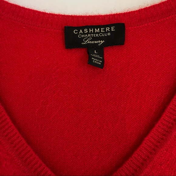 Luxury 100% Cashmere Sweater Women’s L Red V-Neck Pullover Classic - Picture 5 of 6